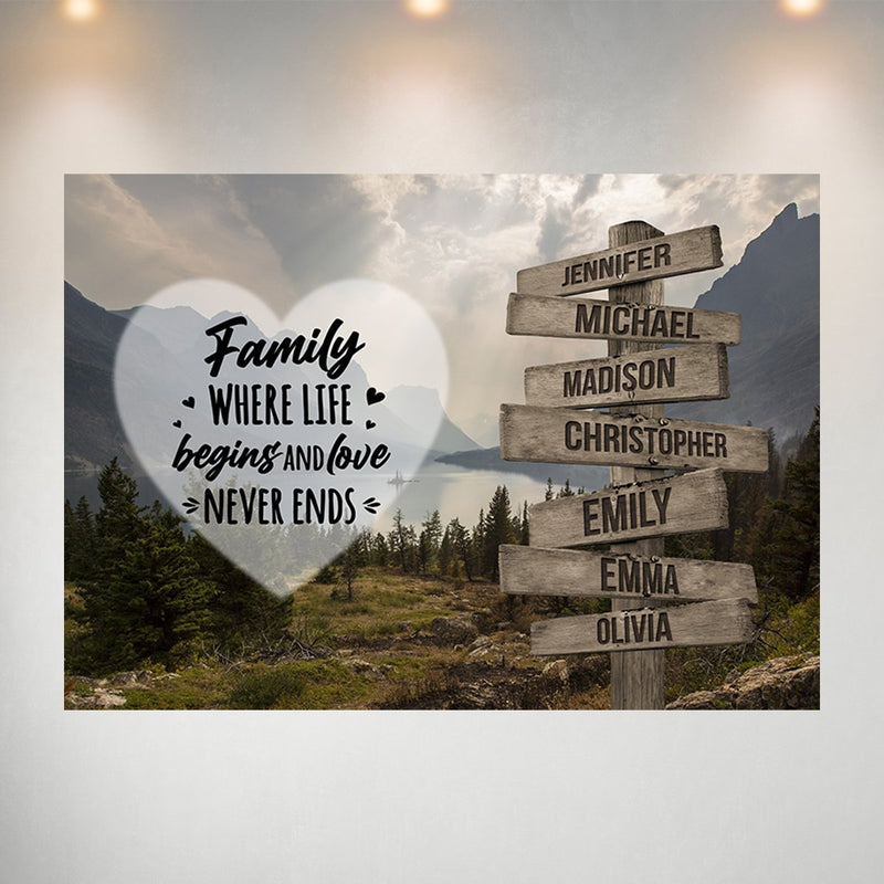 Mountain Range Heart Color Saying 6 Multi-Names Poster