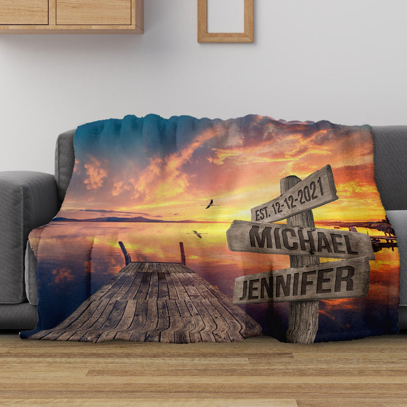 Sunset Dock Names Fleece Blanket