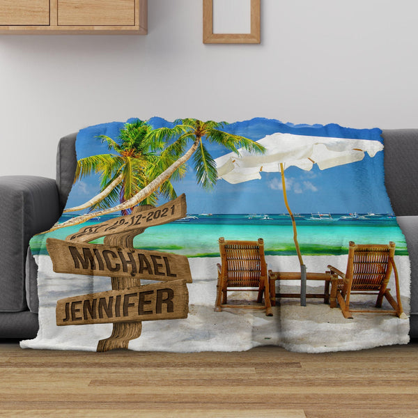 Beach Chair 2 Names Fleece Blanket