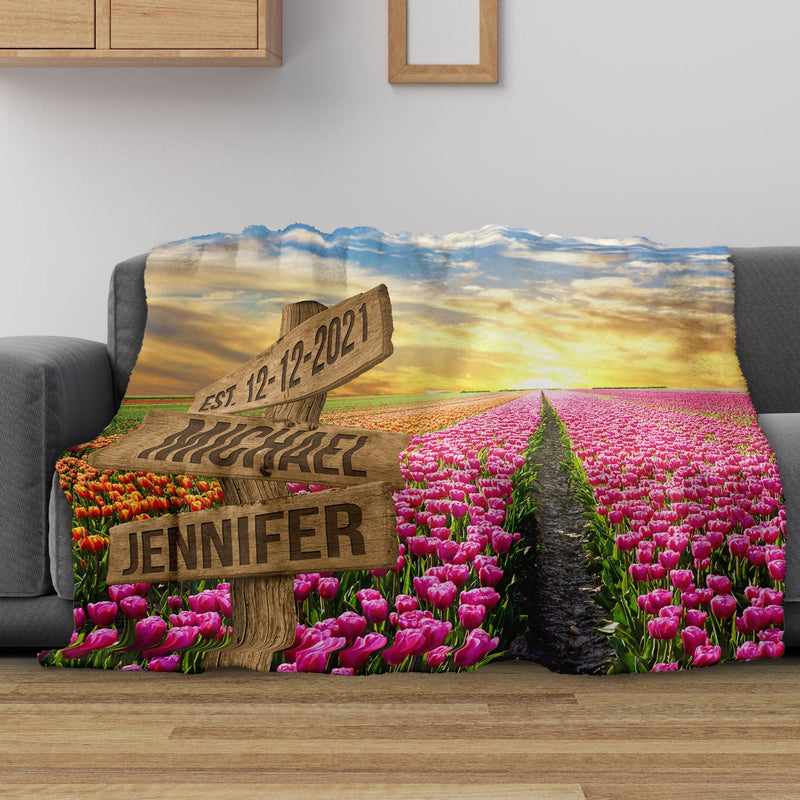 Tulip Field Names Fleece Blanket