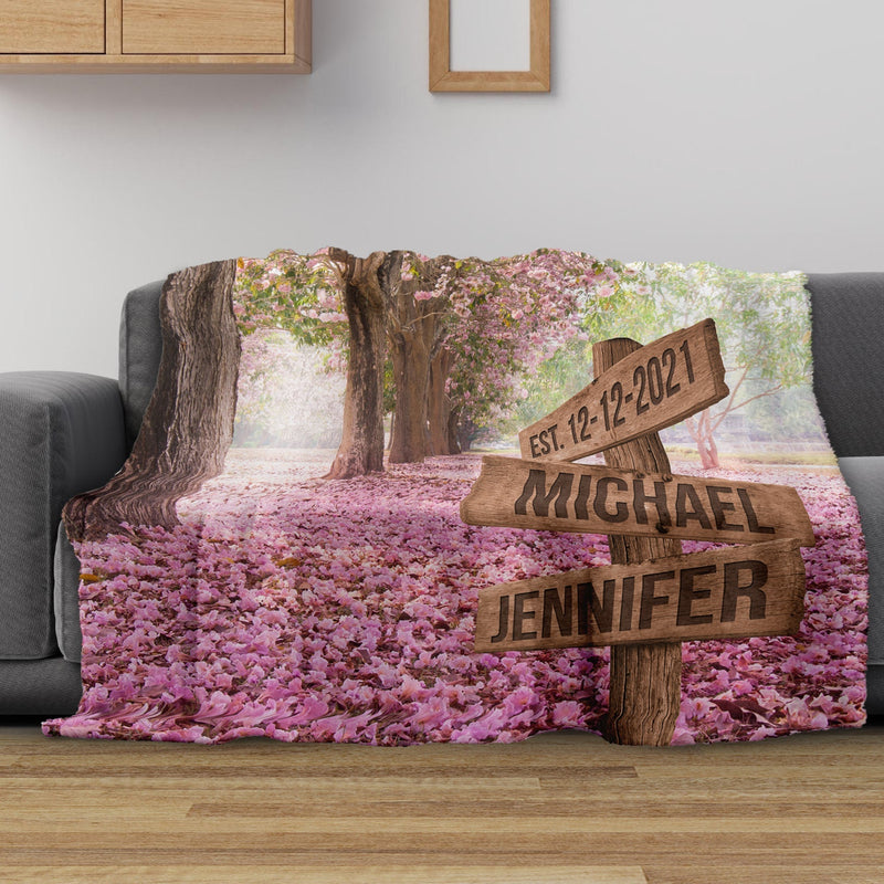 Pink Petal Lane Names Fleece Blanket