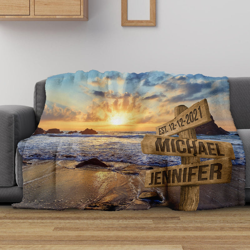 Ocean Sunset 2 Color Names Fleece Blanket