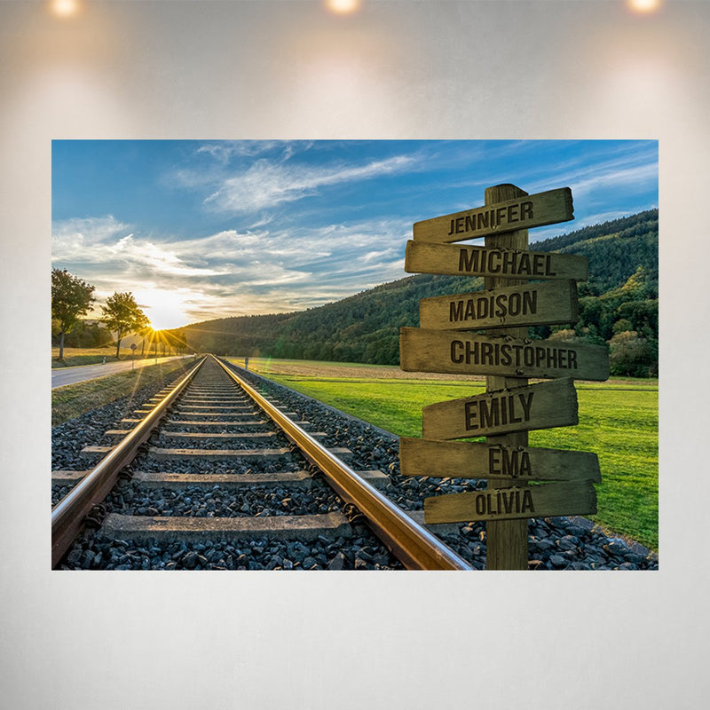 Railroad Track Color Multi-Names Poster