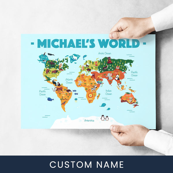 World Kids Animal Map Names Poster