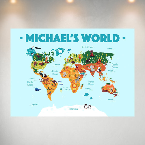 World Kids Animal Map Names Poster