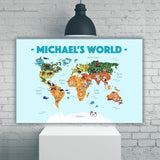 World Kids Animal Map Names Premium Canvas