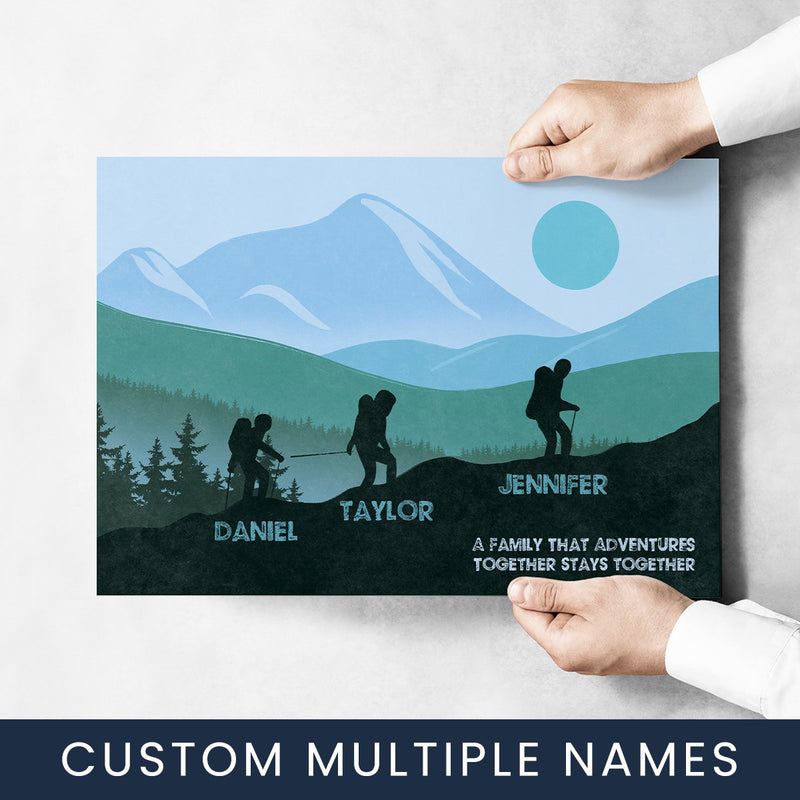 Family Adventures Blue Color Multi-Names Poster