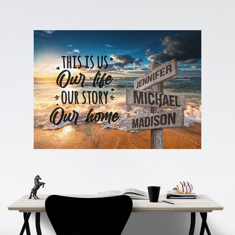 Ocean Sunset Color with Saying 7 Multi-Names Poster