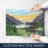 Mountain Range Art Color Multi-Names Poster