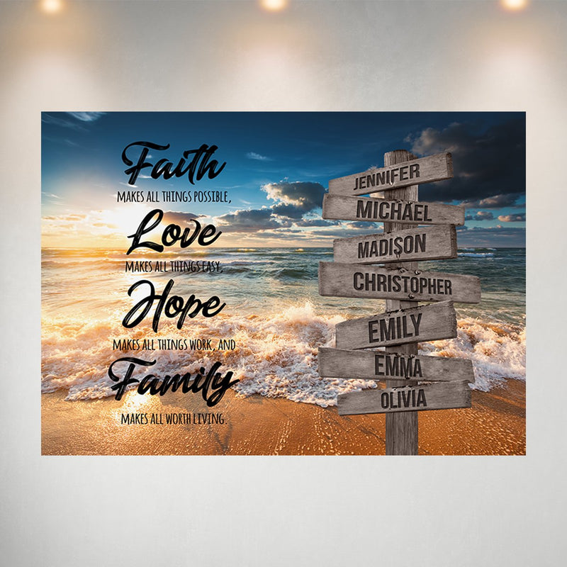 Ocean Sunset Faith Multi-Names Poster